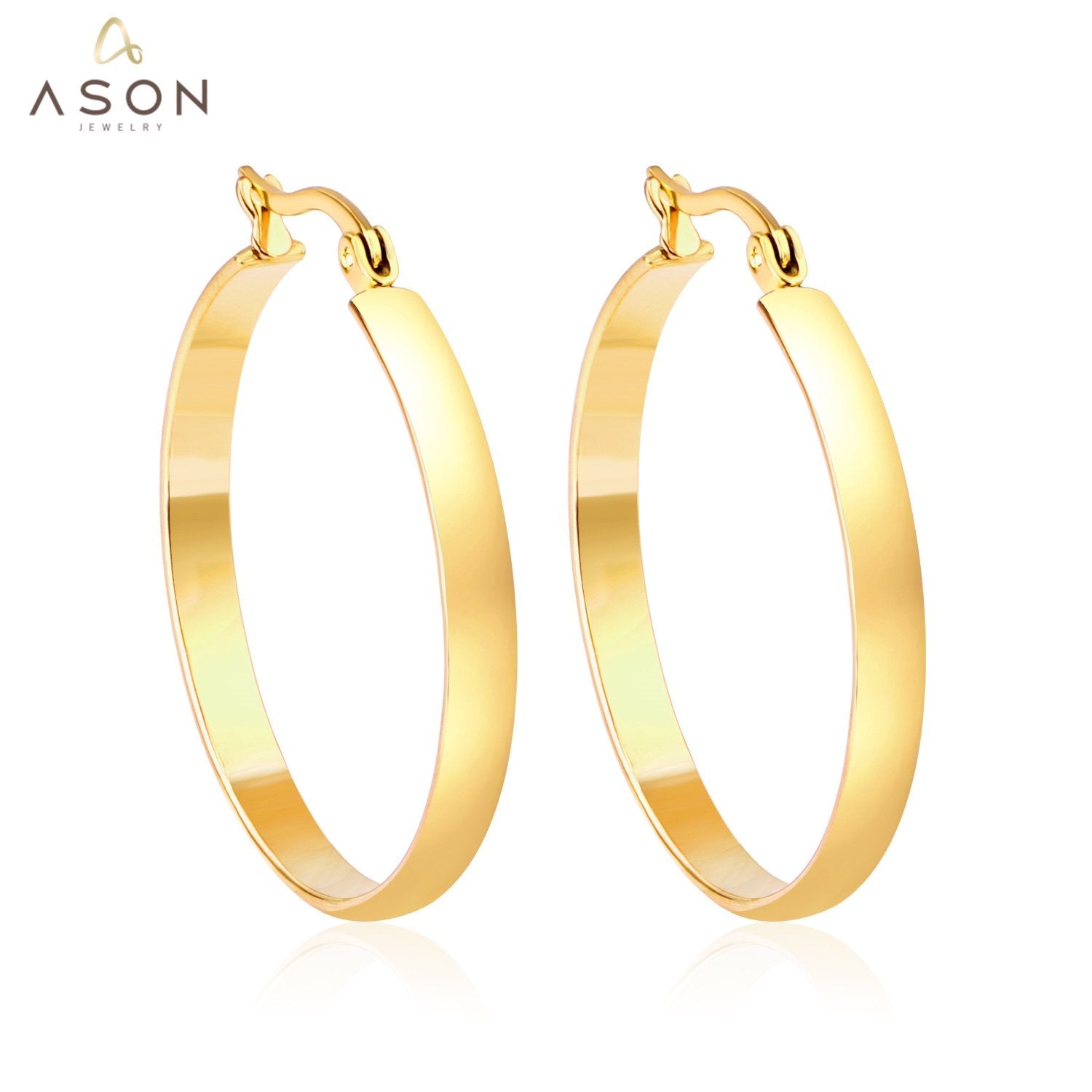 ASON Big Circle Round Piercing Hoops Earrings Size 10mm-40mm for Women Gold Color For Women  Accessories Brincon Students asonjewelry