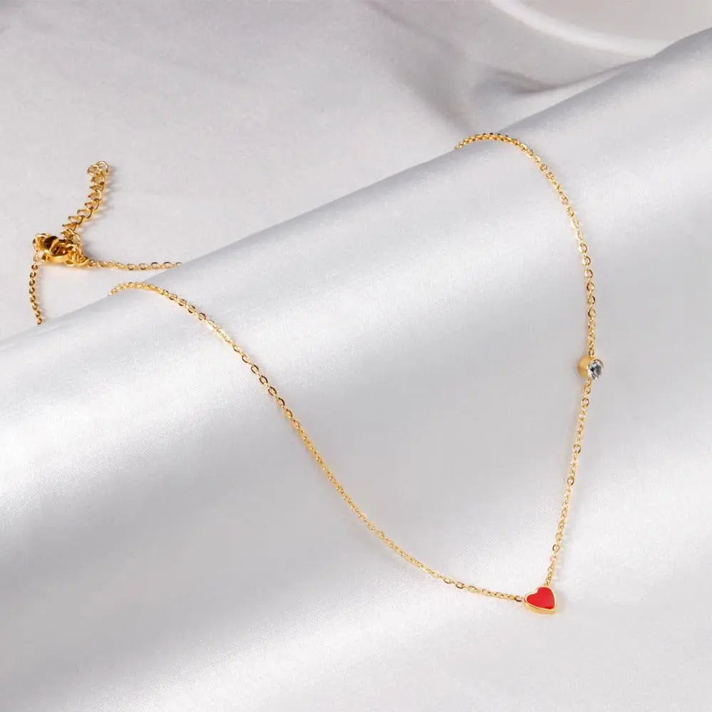 Red Heart Pendant With Crystal Stainless Steel Chain Necklace For Girls Fashion Party Jewellry Accessories 2021 Hot asonjewelry