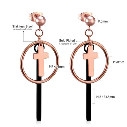 Rose Gold Cross pendientes Drop Dangle Earrings Set For Women Fashion Jewelry Big Round Earings brincos oorbellen asonjewelry
