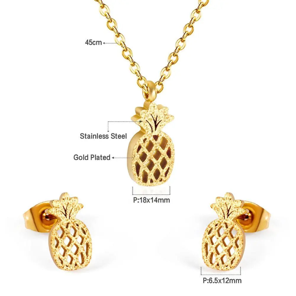 Pineapple Cute Stainless Steel African Jewellery Sets Bridal Dubai Gold Color Wedding Jewelry Sets For Women Girls asonjewelry