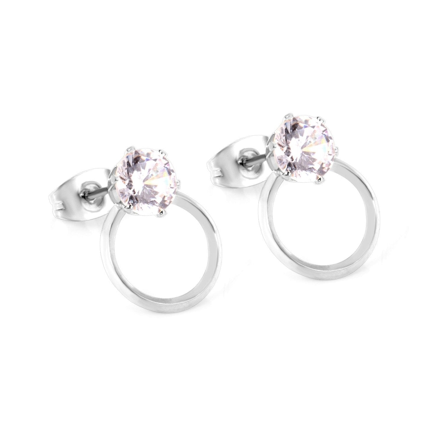 ASON Wedding Jewelry Round Cubic Zirconia Anti-allergy Stud Earring Stainless Steel Round Earrings Female Accessories Party asonjewelry