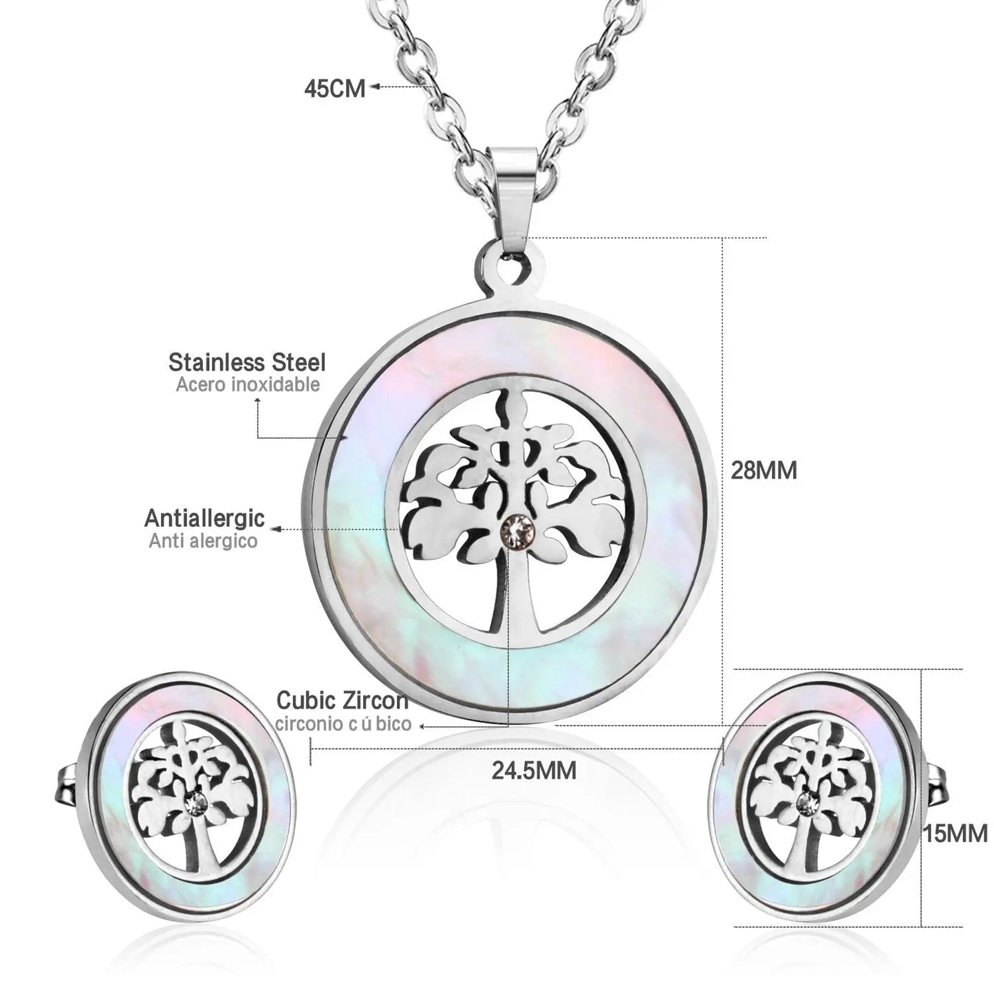 Gold Stainless steel Shell African Wedding Dubai Bridal Jewelry set Indian Tree Necklace Earrings Jewellery Set asonjewelry