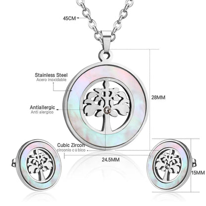 Gold Stainless steel Shell African Wedding Dubai Bridal Jewelry set Indian Tree Necklace Earrings Jewellery Set asonjewelry