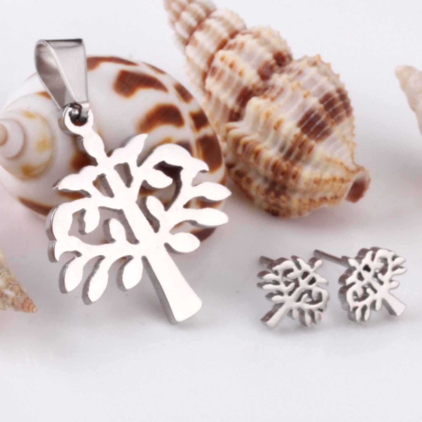 ASON Top 316L Stainless Steel Gold Color Jewelry Sets for Women 2019 Plant Pendant Necklace Small Stud Earrings for Femme asonjewelry