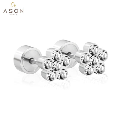 ASON White Crystal Earrings for Women/Kid Stainless Steel Flower Shape Silver Color Earring Fashion Jewelry Daily Wear asonjewelry