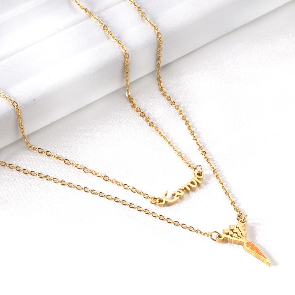 ASON Gold Color Unusual Carrot Pendant Necklace Double Chain Stainless Steel Necklaces for Women Fashion Jewelry Gift asonjewelry