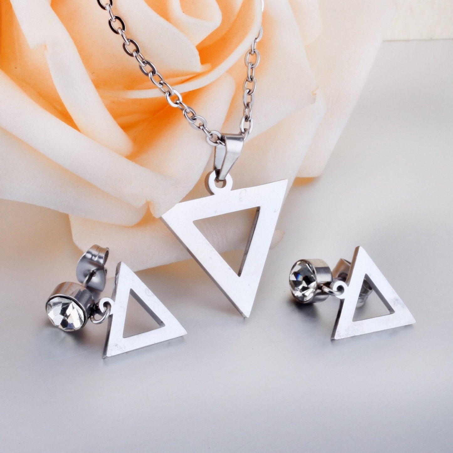 ASON Classic Jewelry Top 316L Stainless Steel Bridal Wedding Jewelry Set for Women Necklace Pendant Small Stud Earring asonjewelry