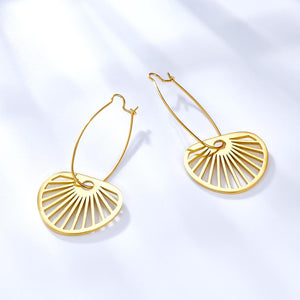 Summer Stainless Steel Geometric Hoop Earrings Minimalist Fan Leaf Shape Unusual Beach Waterproof Jewelry For Women