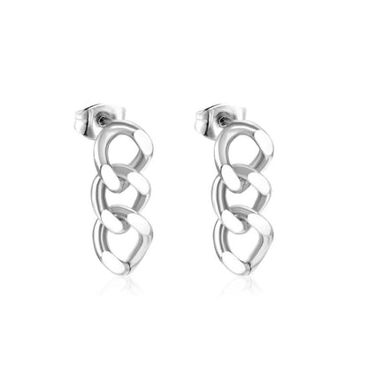 ASON Cool Chain Pendant Punk Piercing Earring Stainless Steel Stud Earrings Gold Color for Women Party Gift Fashion Jewelry asonjewelry