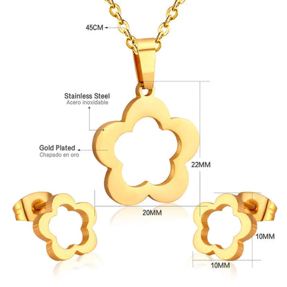 Flower Wedding Dubai African Jewelry Set Gold Pendant Necklace Earrings For Women Stainless Steel Jewelry Sets asonjewelry