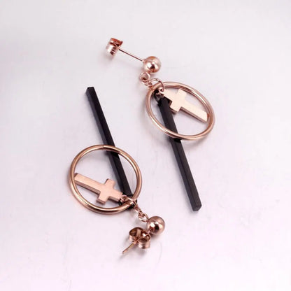 Rose Gold Cross pendientes Drop Dangle Earrings Set For Women Fashion Jewelry Big Round Earings brincos oorbellen asonjewelry