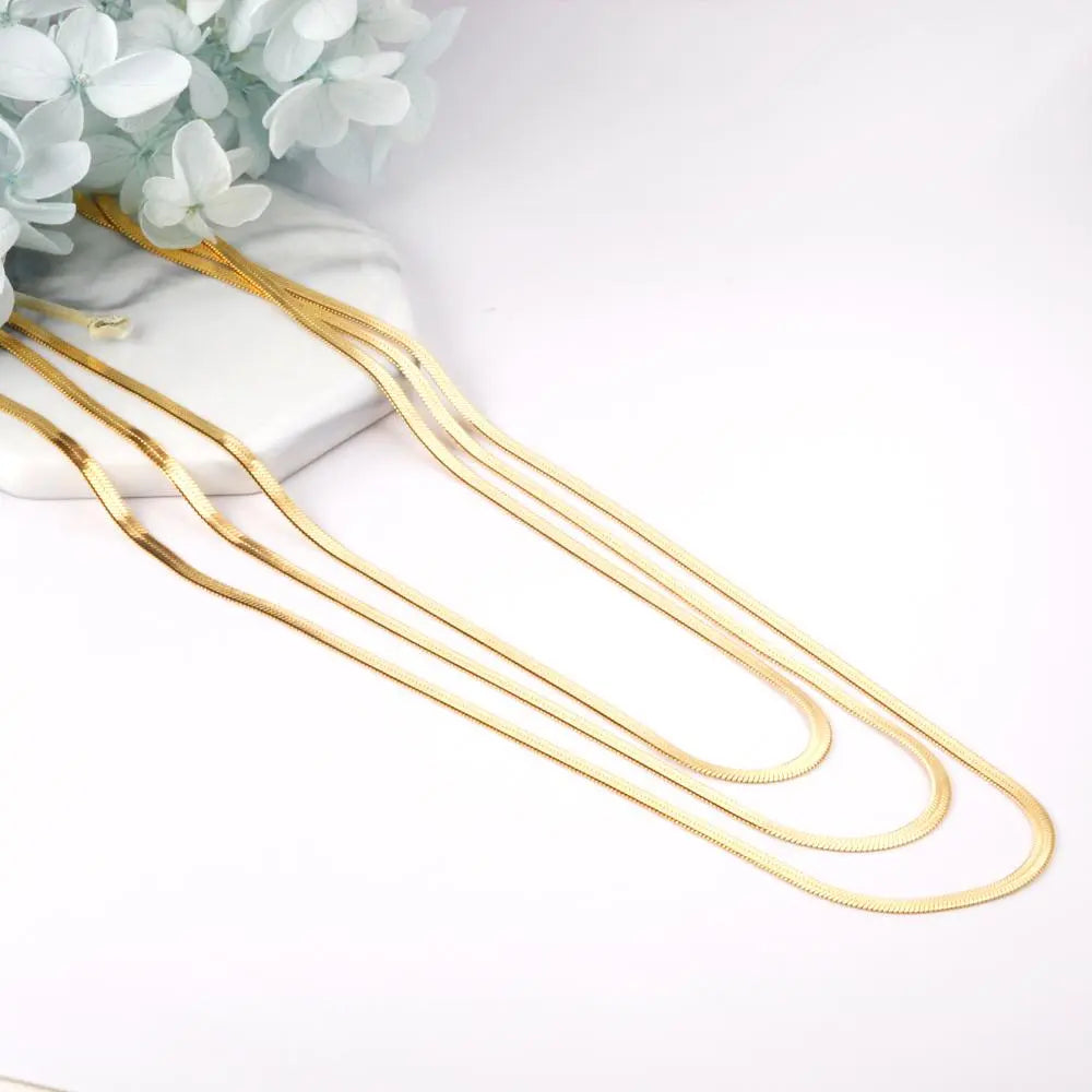 Triple Chain Flat Snake Chains Collier For Women Collar 18K Gold Plated Luxury Necklaces Chain Bohemia Trendy 2022 asonjewelry