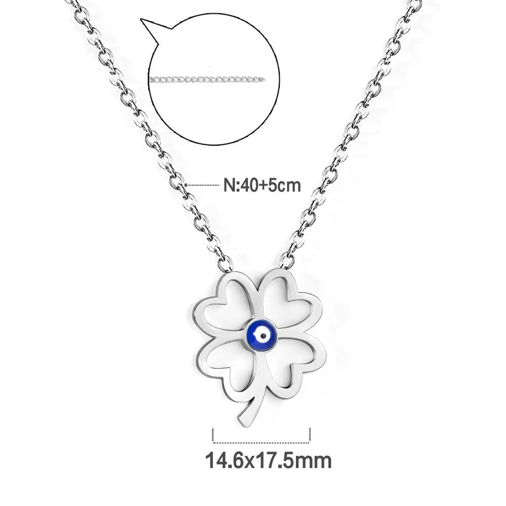 Hollow Out Four Leaf Clover Pendant Necklaces Blue Cat Eyes Stone For Friends Wishes Lucky Christmas Gifts Collier asonjewelry