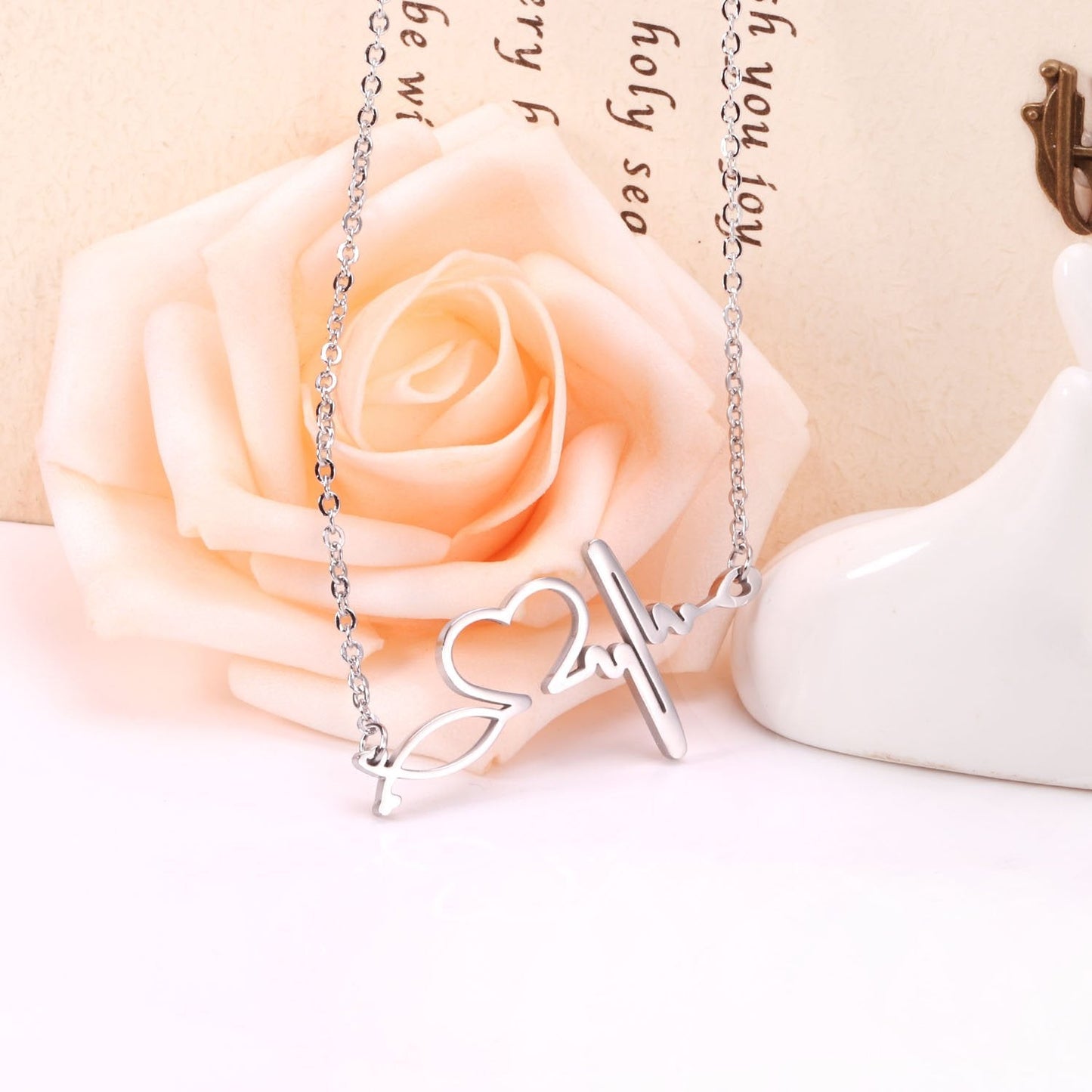 ASON Gold Color Stainless Steel Pendant Necklace for Lover Fashion Love Heartbeat Necklaces Valentine's Day Gift Jewelry asonjewelry