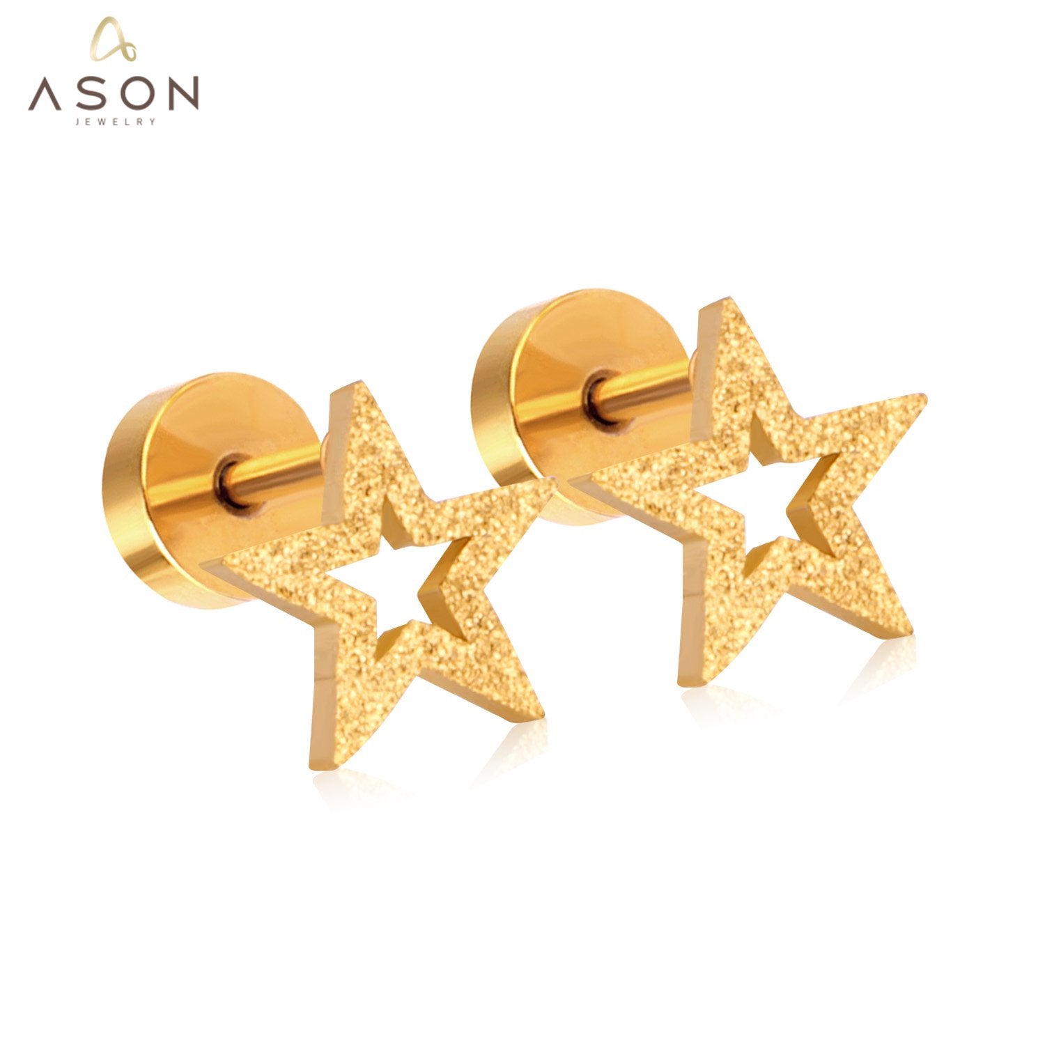 ASON Scurb Star Moon Screw Piercing Stud Earrings Stainless Steel Gold Color for Women Unique Accessories Jewelry Christmas asonjewelry