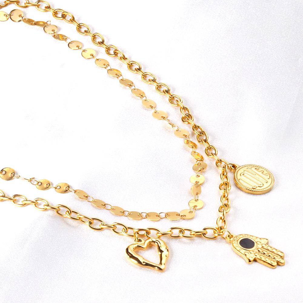 ASON Hamsa Hand Heart Pendant Necklace Multi-layer Stainless Steel Choker Fatima Hand for Women Men Fashion Jewelry Gift asonjewelry