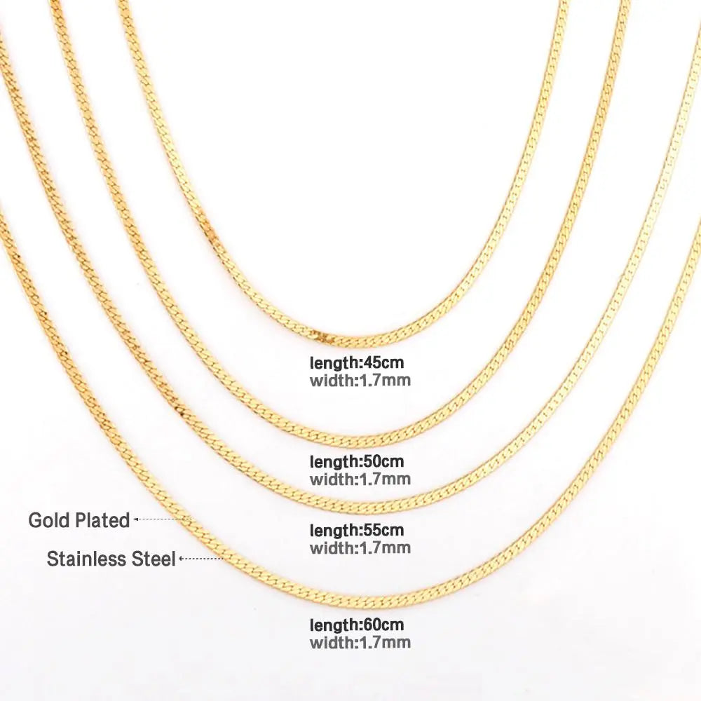 Lot Steel Gold Color Stainless Steel Inoxidable 1.7mm Cuba Link Flat Chains Necklaces For Jewelry Making Support asonjewelry