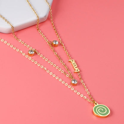ASON Cute Gold Color Lollipop Pendant Multi-layer Necklace Bread Stainless Steel for Women Fashion Jewelry Accessories asonjewelry