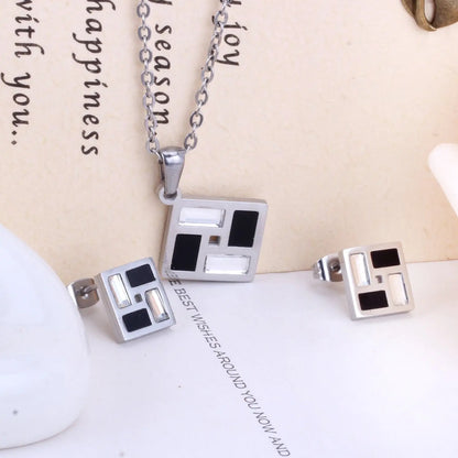 Geometry Gold Stainless Steel Wedding Dubai African Jewelry Sets Necklace Earring For Women Jewellery Jewelry Set asonjewelry