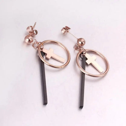 Rose Gold Cross pendientes Drop Dangle Earrings Set For Women Fashion Jewelry Big Round Earings brincos oorbellen asonjewelry