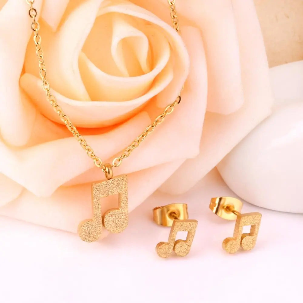 Popular Jewelry Sets Musician Symbol Stainless Steel Gold Dubai Indian Jewelry Sets For Girls Women Jewellery Set asonjewelry