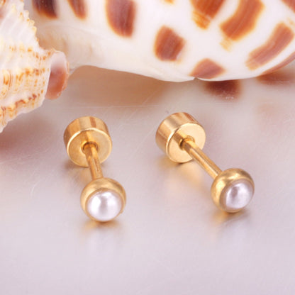 ASON Piercing Earrings Stainless Steel Gold Color Imitation Pearl Screw Stud Earrings Women Size 4mm/6mm/8mm/10mm Jewelry asonjewelry