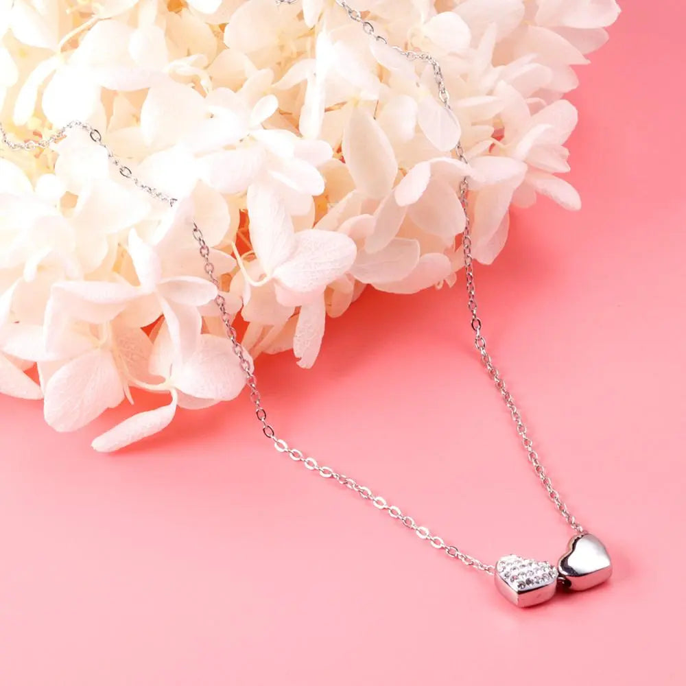 Two Heart Shape Pendant Necklaces Shiny Cubic Zirconia Charms For Lover Friends Romantic Anniversary Birthday Gifts asonjewelry