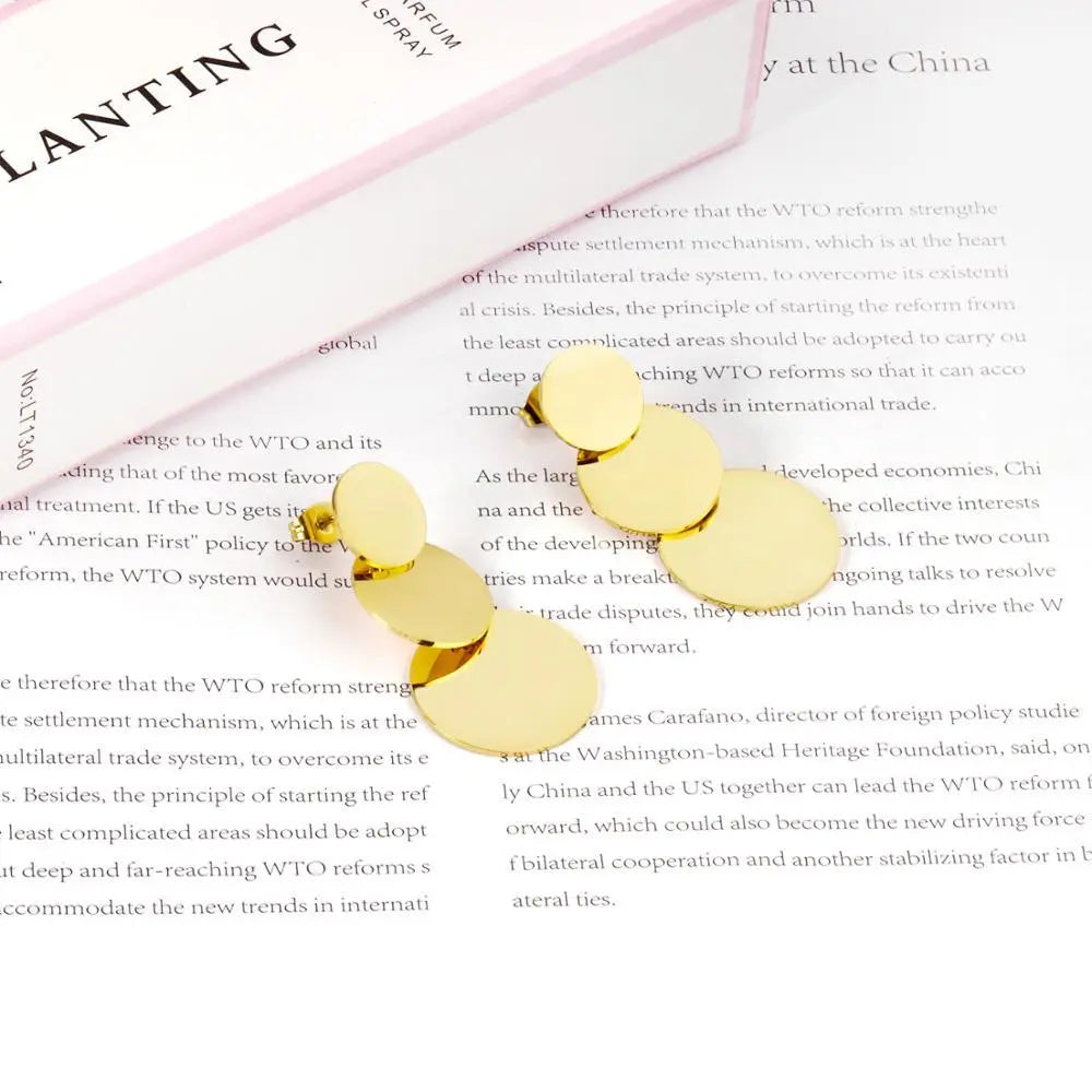 Jewelry Korean Round Layers Gold Color Drop&Dangle Earing Stainless Steel Earrings For Women 2020 Pendientes arete asonjewelry