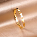Gold Color Steel Hollow Out Heart Pattern Bangles For Women Friends Gifts Cubic Zirconia Bracelets On Hand Jewelry