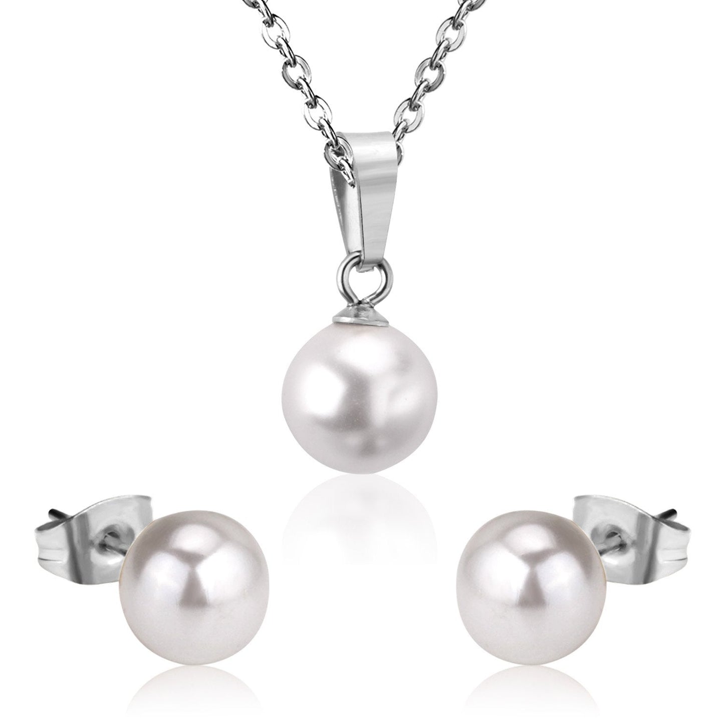 ASON 316L Stainless Steel Bridal Wedding Gold Imitation Pearl Jewelry Sets for Women Necklace Pendant Small Stud Earrings asonjewelry