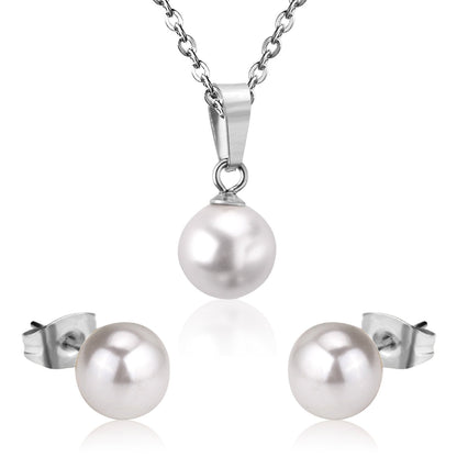 ASON 316L Stainless Steel Bridal Wedding Gold Imitation Pearl Jewelry Sets for Women Necklace Pendant Small Stud Earrings asonjewelry