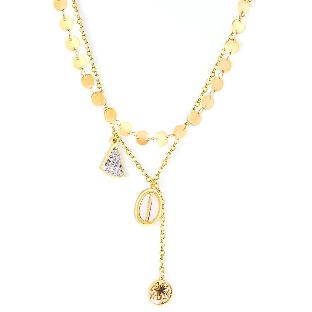 45+5CM Gold Color Luxury Triangle With Crystal Pendant Necklaces For Women Double Chain Jewelry bijoux femme 2021 asonjewelry