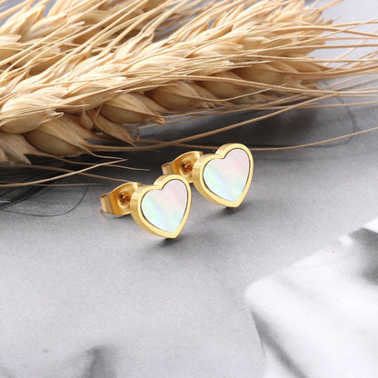 ASON Heart White Shell Piercing Stud Earring Stainless Steel Earrings Gold Color for Fashion Women Girl Jewelry Accessories asonjewelry