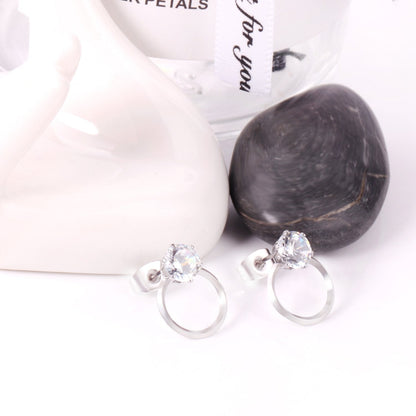 ASON Wedding Jewelry Round Cubic Zirconia Anti-allergy Stud Earring Stainless Steel Round Earrings Female Accessories Party asonjewelry