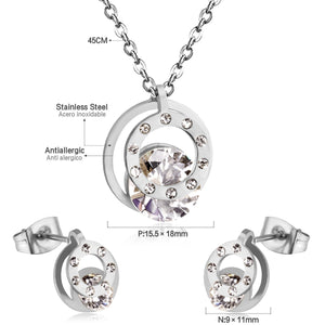 Cubic Zirconia Round Double Necklace Earrings Jewelry Sets For Women Girl bijoux Stainless Steel Wholesale Wedding