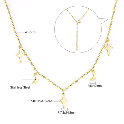 ASON Moon and Star Pendant Necklaces Gold Color Stainless Steel Chain for Women Girls Fashion Jewelry Accessories Gift asonjewelry