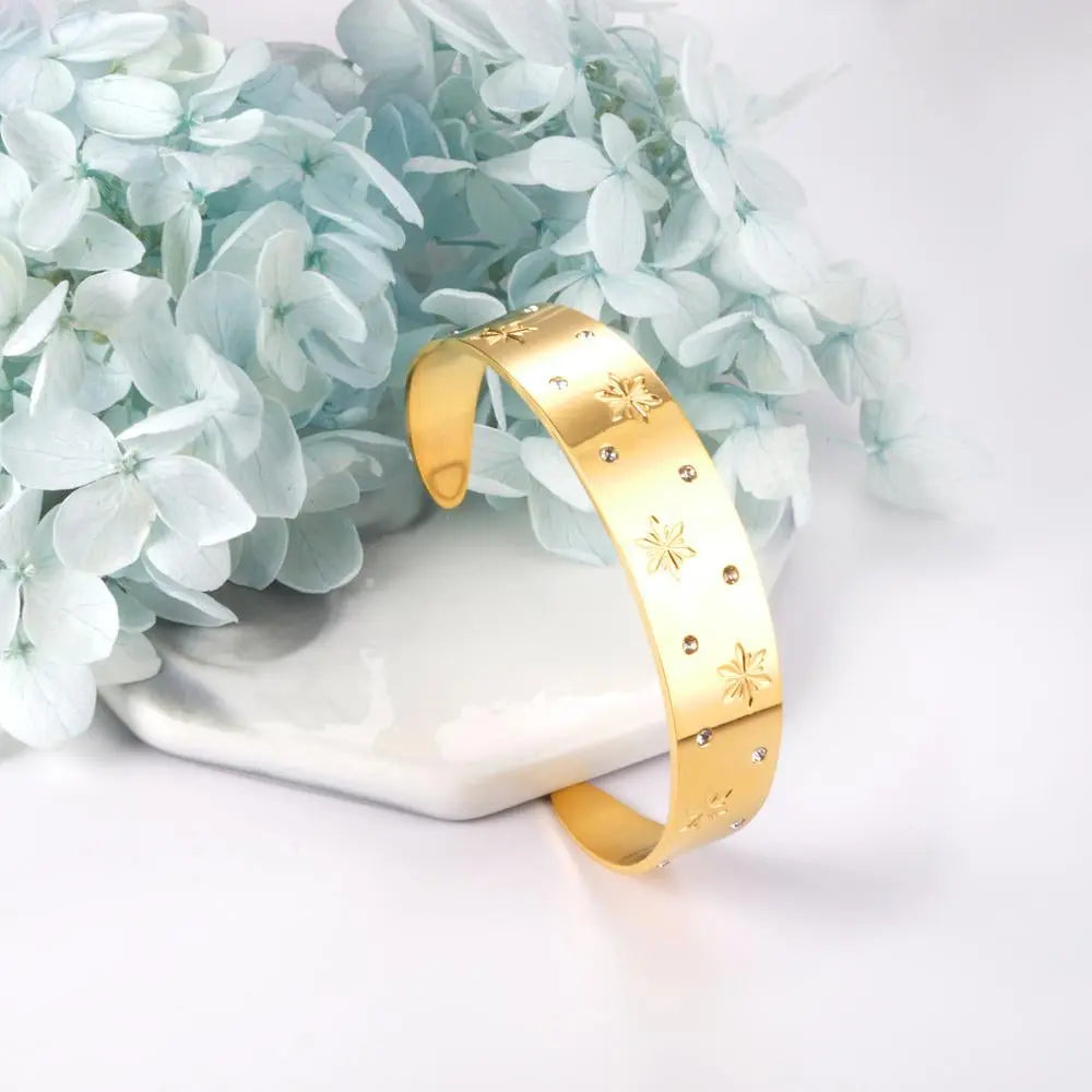 Gold Color Women Cuff Braclets Snowflake Caving Crystal Zirconia Bangles For Women Party Gifts Sculpture pulsera asonjewelry