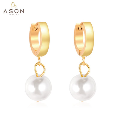 ASON Elegant Imitation Pearl Dangle Earrings 316L Stainless Steel Drop Earring for Women Girl Small Fashion Jewelry asonjewelry