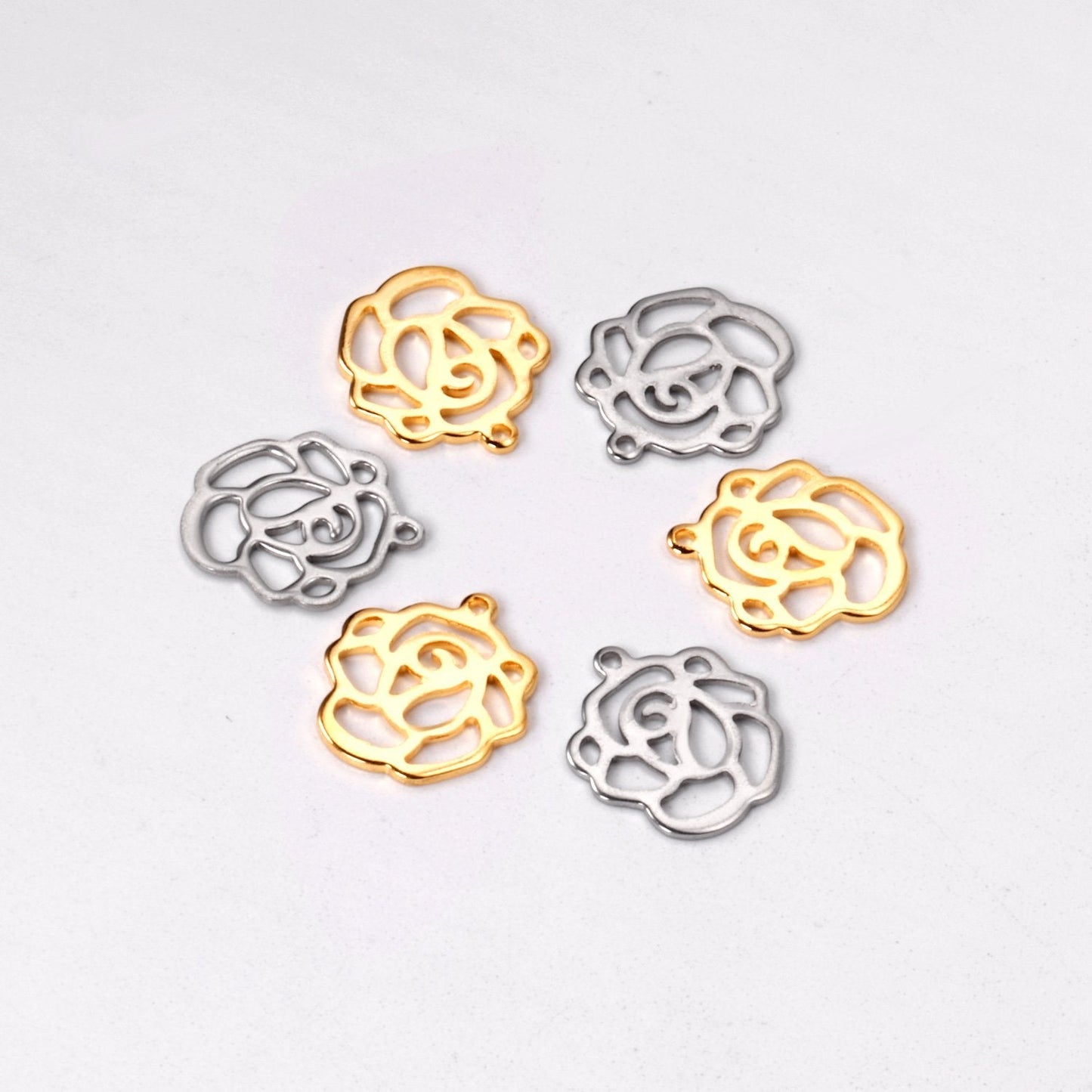 ASON100 Pcs/Lot Rose Pendant 316L Stainless Steel Flowers Charm Wholesale Gold Silver Color For Necklace Bracelet Jewelry Making asonjewelry