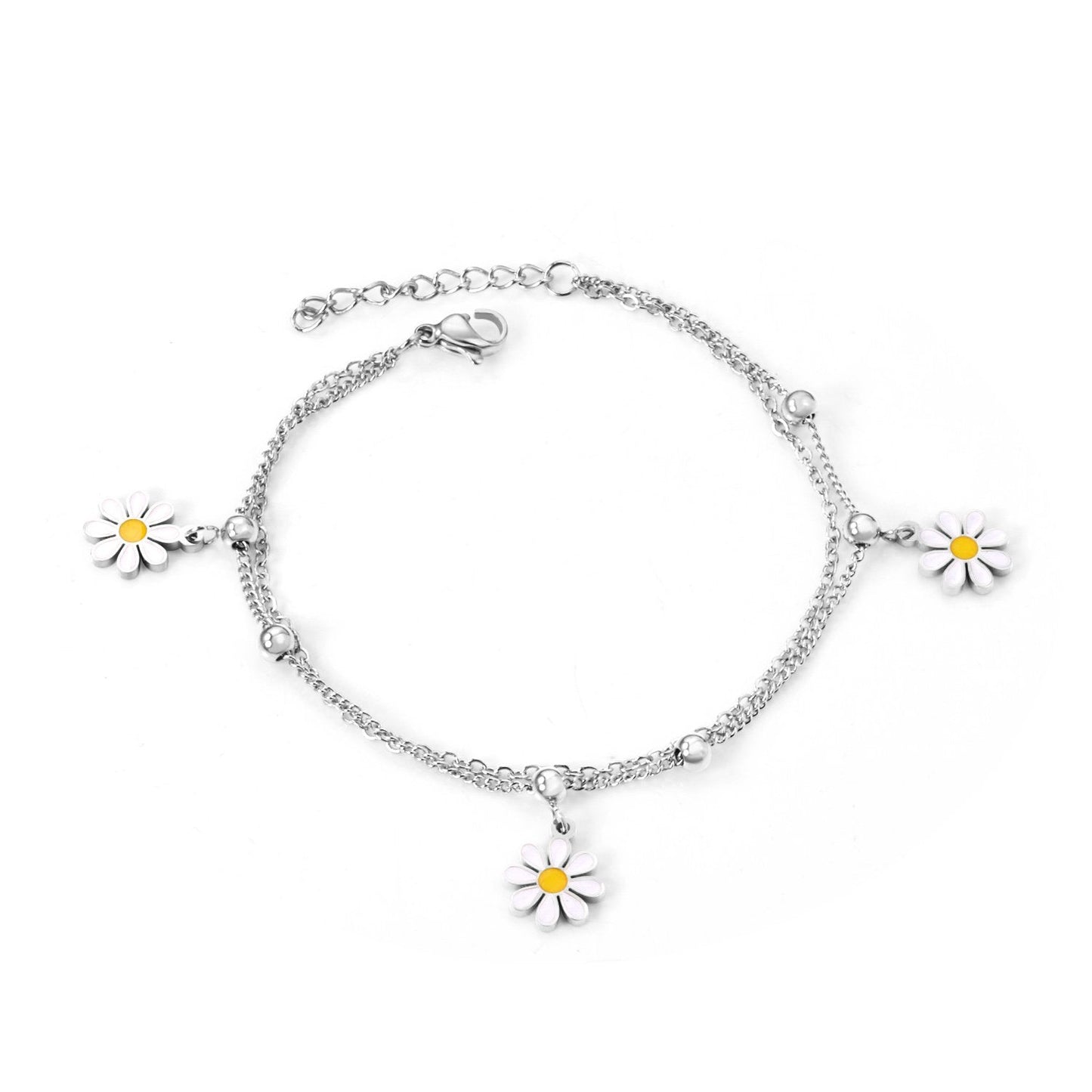 ASON Little Flower Pendant Bracelet Stainless Steel Double Chain Bangle with Steel Ball for Women Fashion Jewelry Gift asonjewelry