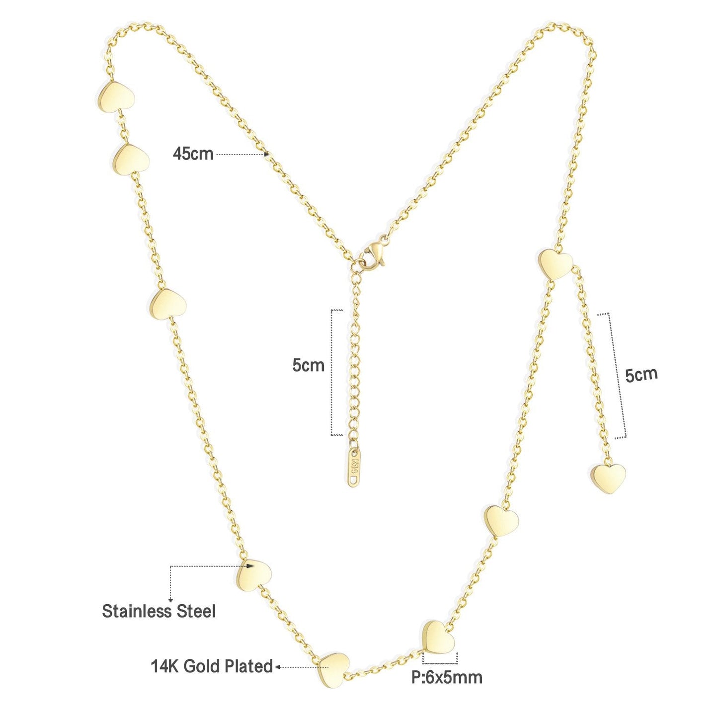 ASON Gold Love Heart Pendant Girl Necklace Stainless Steel 45cm+5cm Extender Chains Necklaces Collares Wedding Accessories asonjewelry