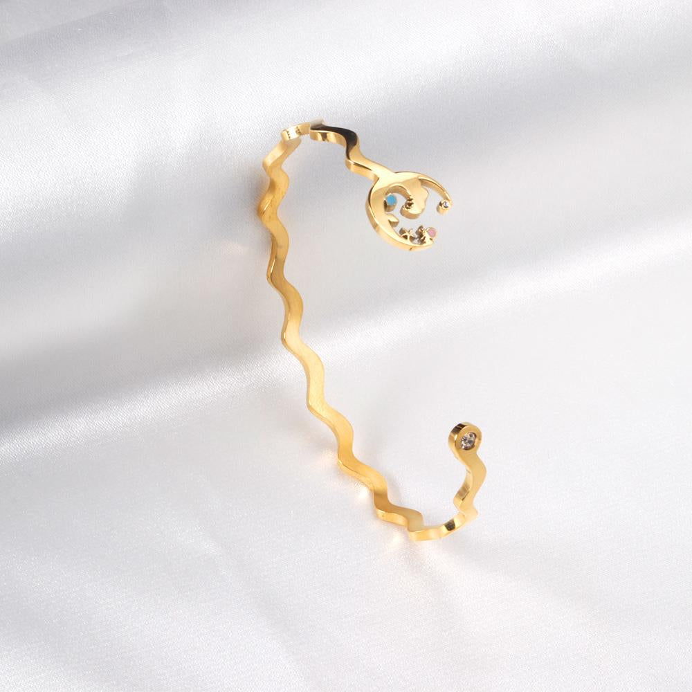 ASON Gold Color Unusual Wavy Bracelet Ocean Style Stainless Steel Open Bangle for Women Party Gift Jewelry Accessory asonjewelry