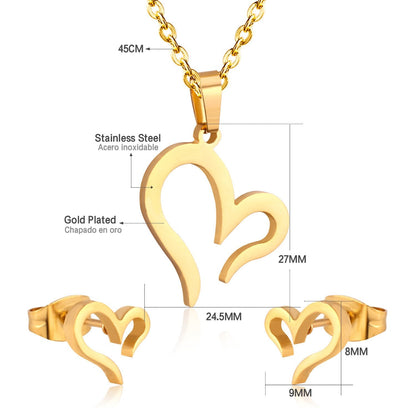 ASON Gold Color Jewelry Sets 316L Stainless Steel For Women Heart Pendant Necklace Small Stud Earrings For Femme Daily Wear asonjewelry