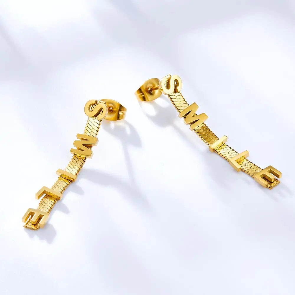 Smile Letter Earrings For Woman Positive Gifts Stainless Steel Tassel Brand Design Drop Pendient Birthday Party asonjewelry