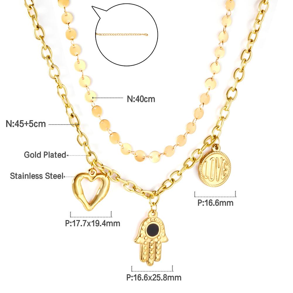 ASON Hamsa Hand Heart Pendant Necklace Multi-layer Stainless Steel Choker Fatima Hand for Women Men Fashion Jewelry Gift asonjewelry
