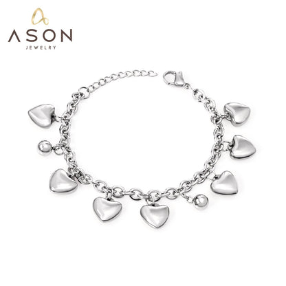 ASON Lovely Heart Bracelet with Steel Ball Charm Stainless Steel Bangle Silver Color Accessories for Women Girl Jewelry asonjewelry