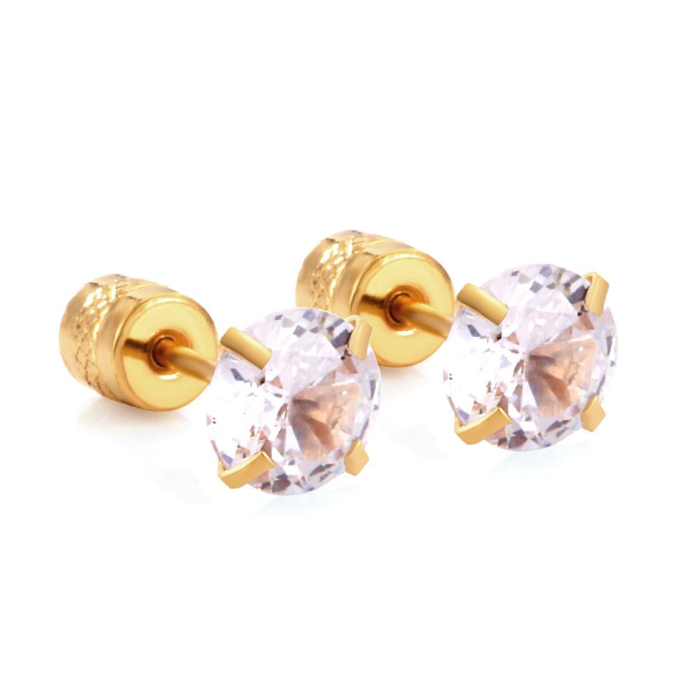ASON Twist Back White Round Cubic Zirconia Piercing Stud Earring Gold Color Stainless Steel Fashion For Women Daily Jewelry asonjewelry