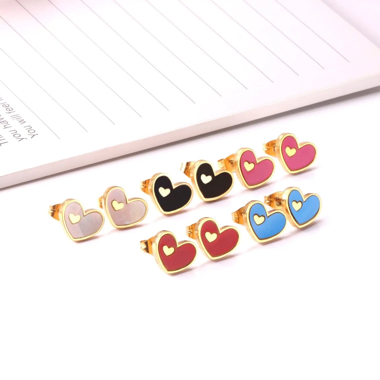 5 Colors Fashion Jewelry Stainless Steel Heart Stud Earring Set For Women's Shell Korean Earrings Set Brinco asonjewelry