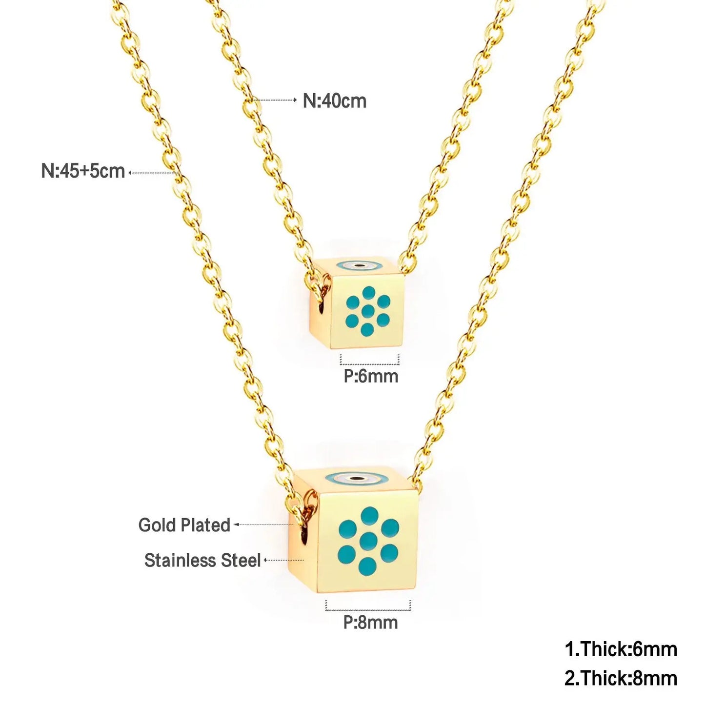 Men And Women Double Chain Necklace Stainless Steel Gold Silver Color Fashion Block Pendant Necklace Accessories asonjewelry