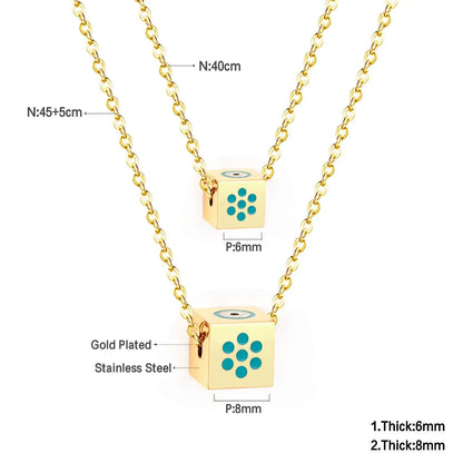 Men And Women Double Chain Necklace Stainless Steel Gold Silver Color Fashion Block Pendant Necklace Accessories asonjewelry